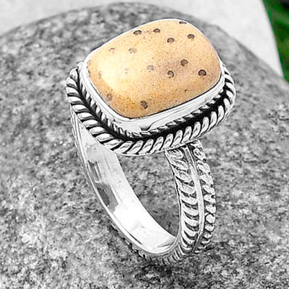 Natural Palm Root Fossil Agate Ring size-7 R-1065 SDR213408