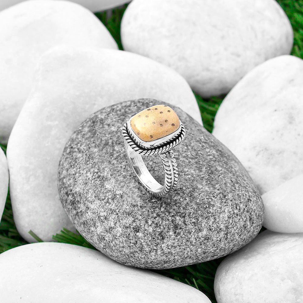 Natural Palm Root Fossil Agate Ring size-7 R-1065 SDR213408