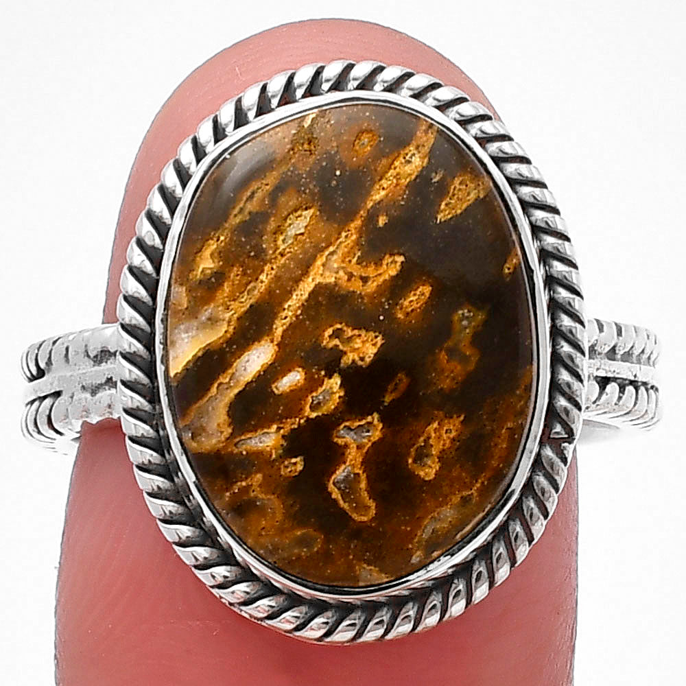 Natural Palm Root Fossil Agate Ring size-8.5 R-1065 SDR213495