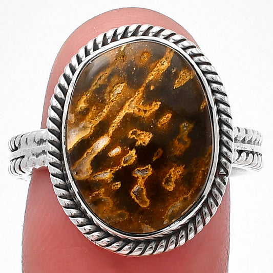Natural Palm Root Fossil Agate Ring size-8.5 R-1065 SDR213495