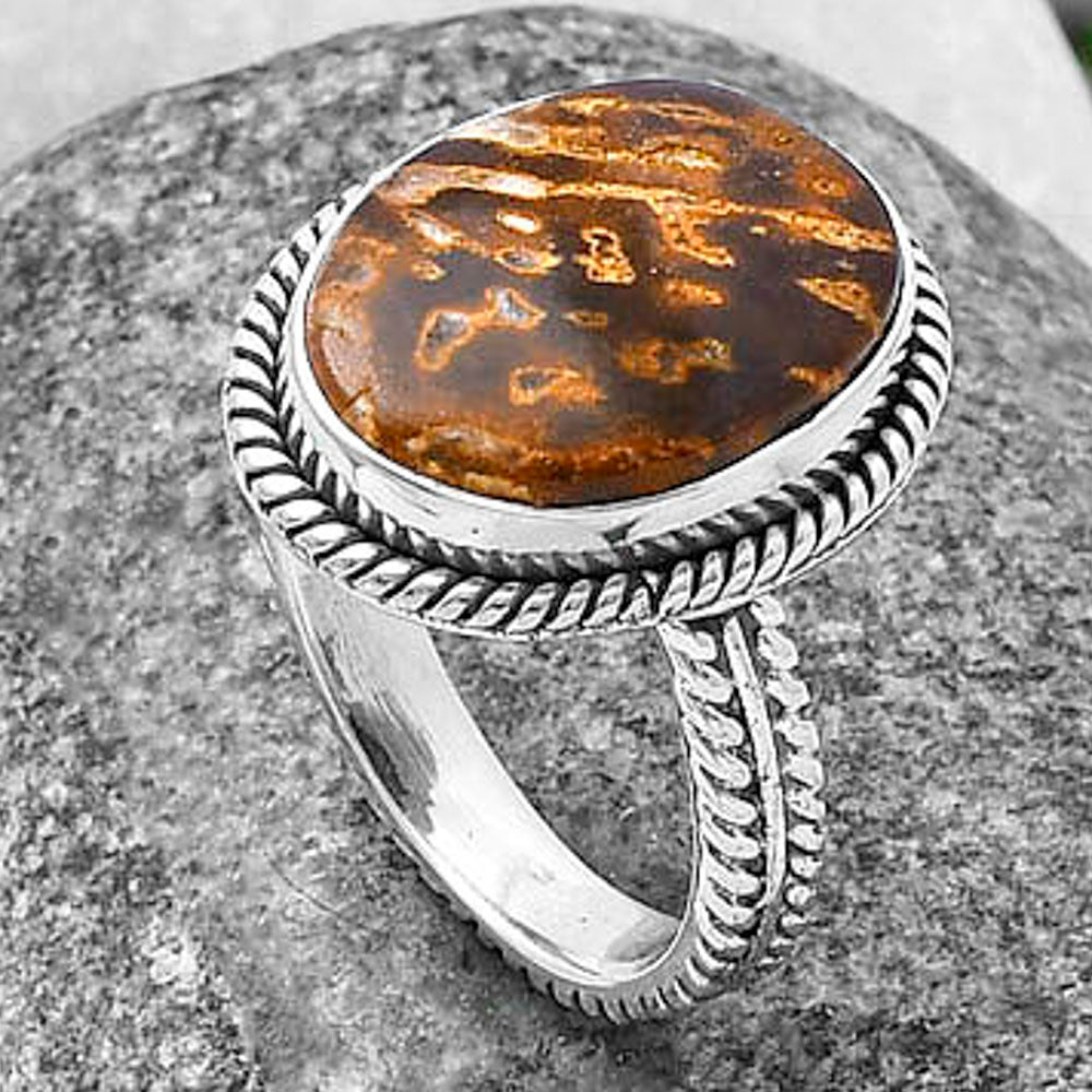 Natural Palm Root Fossil Agate Ring size-8.5 R-1065 SDR213495