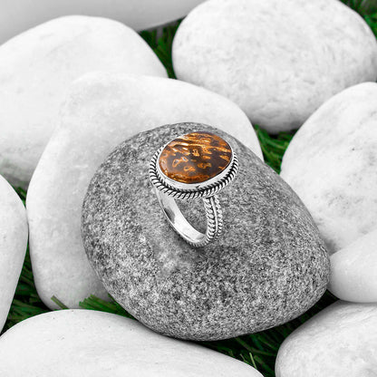 Natural Palm Root Fossil Agate Ring size-8.5 R-1065 SDR213495