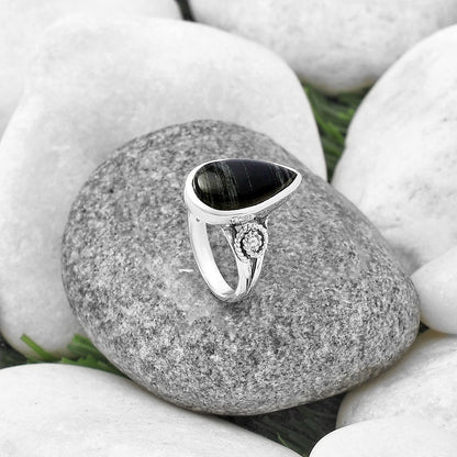 Spiral - Silver Leaf Obsidian Ring size-7 R-1062 SDR214125