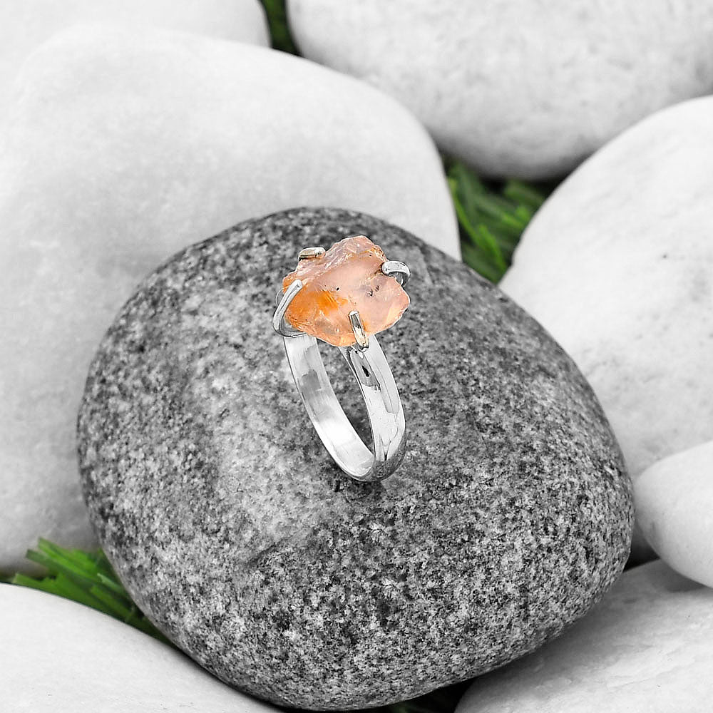Rose Quartz Rough - Madagascar Ring size-8 R-1052 SDR214998