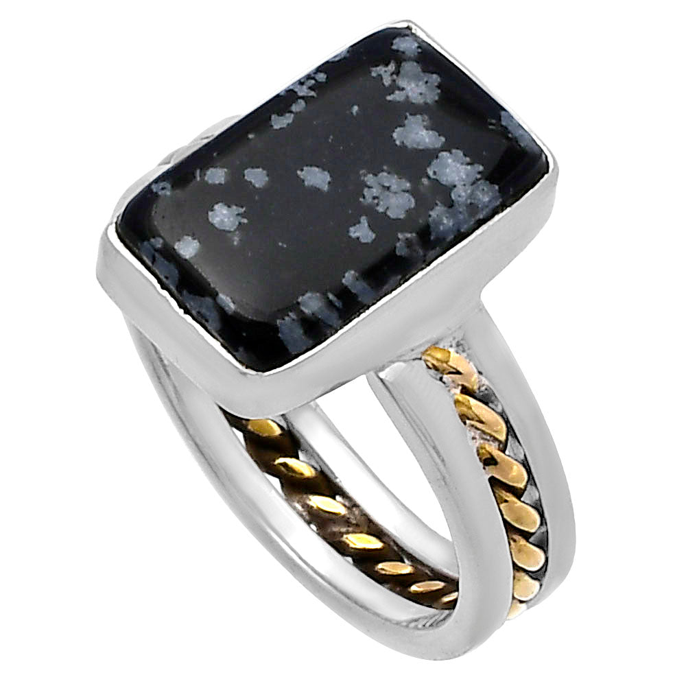 Two Tone - Snow Flake Obsidian Ring size-8 R-1711 SDR220044