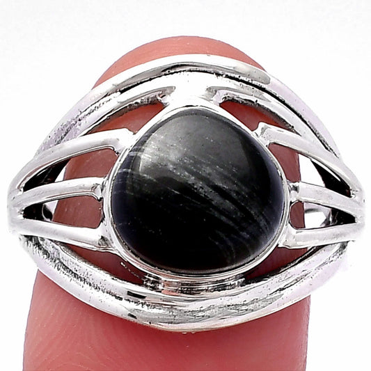 Natural Silver Leaf Obsidian Ring size-8 R-1330 SDR221964