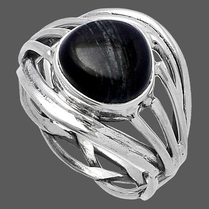 Natural Silver Leaf Obsidian Ring size-8 R-1330 SDR221964