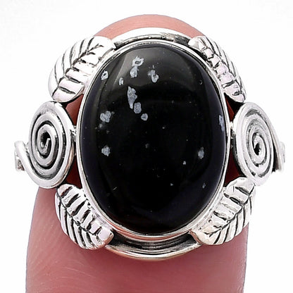 Southwest Design - Snow Flake Obsidian Ring size-7.5 R-1352 SDR222178