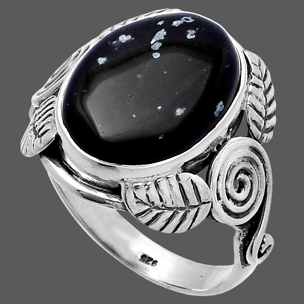 Southwest Design - Snow Flake Obsidian Ring size-7.5 R-1352 SDR222178