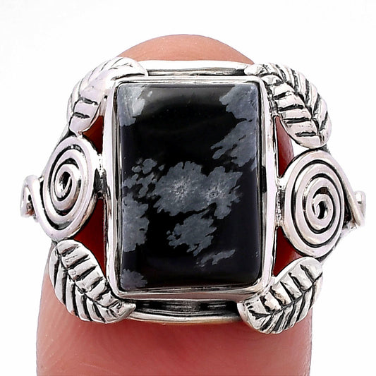 Southwest Design - Snow Flake Obsidian Ring size-8.5 R-1352 SDR222187