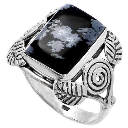 Southwest Design - Snow Flake Obsidian Ring size-8.5 R-1352 SDR222187