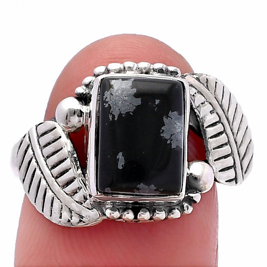 Natural Snow Flake Obsidian Ring size-8.5 R-1272 SDR222217
