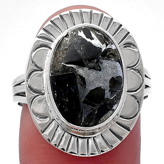 Natural Obsidian And Zinc Ring size-9 R-1432 SDR222995