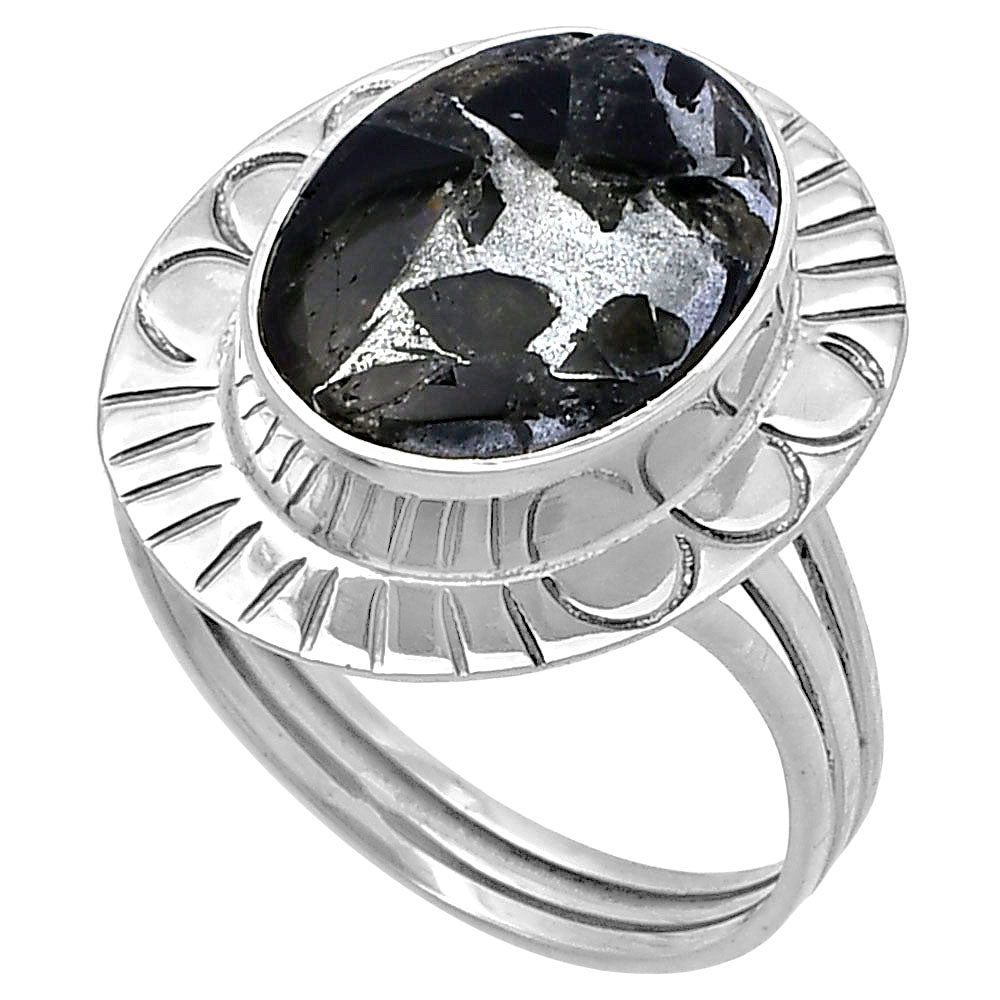 Natural Obsidian And Zinc Ring size-9 R-1432 SDR222995