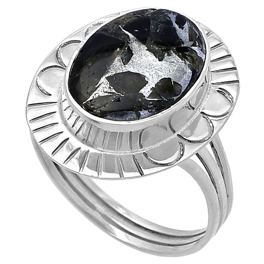 Natural Obsidian And Zinc Ring size-9 R-1432 SDR222995