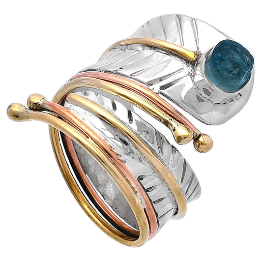 Two Tone Adjustable - Neon Blue Apatite Rough Ring size-8 R-1523 SDR223955