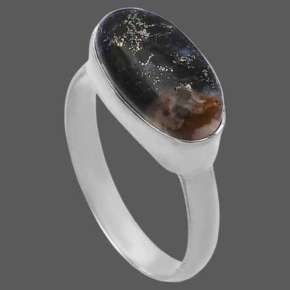 Natural Palm Root Fossil Agate Ring size-9 R-1057 SDR224476