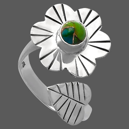 Adjustable Floral - Blue Turquoise In Green Mohave Ring size-6 R-1659 SDR224558