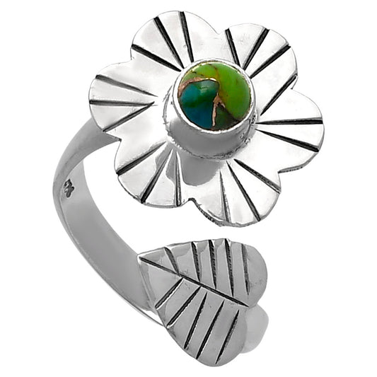 Adjustable Floral - Blue Turquoise In Green Mohave Ring size-6 R-1659 SDR224558