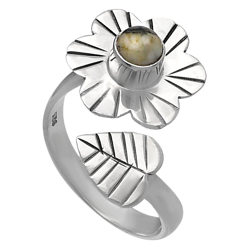 Adjustable Floral - Authentic White Buffalo Turquoise Ring size-8 R-1659 SDR224584