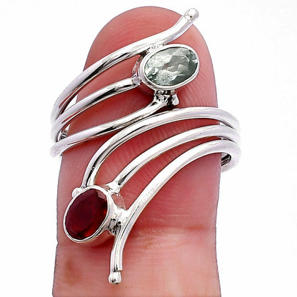 Adjustable - Hessonite Garnet & Prasiolite Ring size-7.5 R-1409 SDR225215