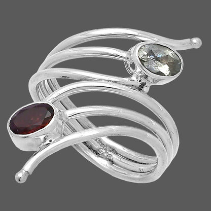 Adjustable - Hessonite Garnet & Prasiolite Ring size-7.5 R-1409 SDR225215