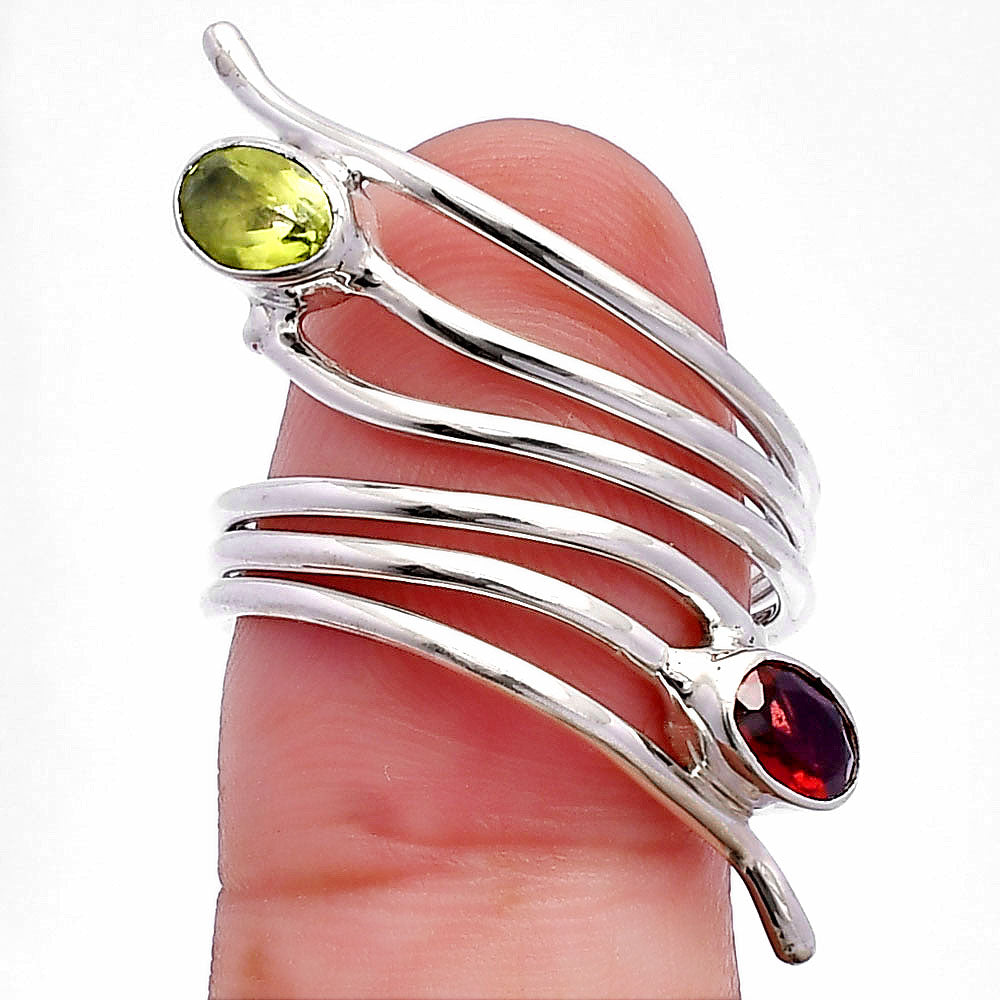 Adjustable - Peridot & Hessonite Garnet Ring size-7.5 R-1409 SDR225223