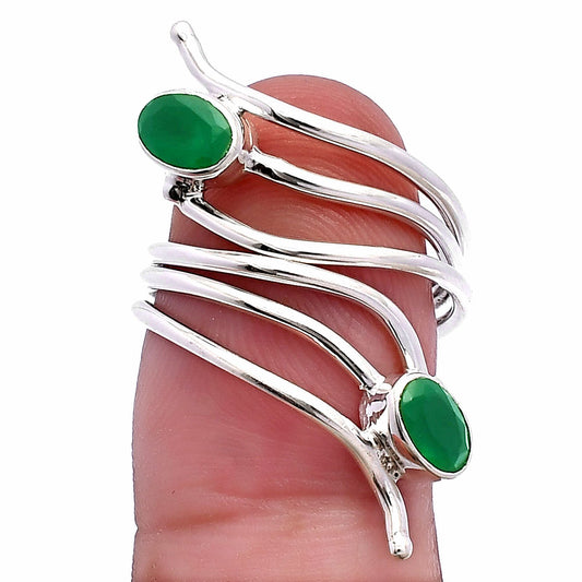 Adjustable - Natural Green Onyx Ring size-6 R-1409 SDR225257