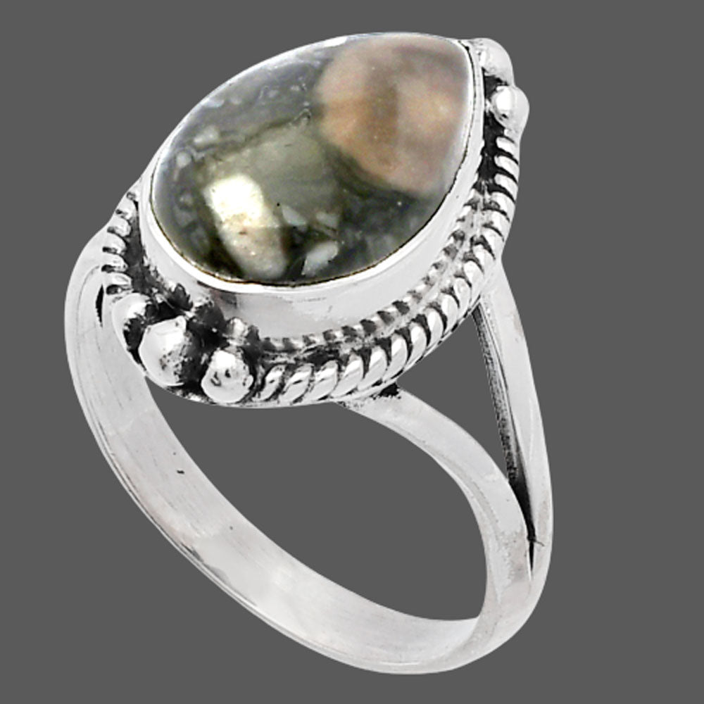 Natural Crinoid Fossil Coral Ring size-9 R-1253 SDR225764