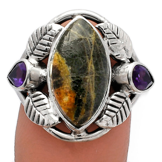 Rhyolite - Rainforest Jasper & Amethyst Ring size-9 R-1303 SDR226177
