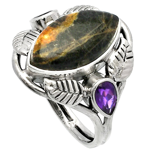 Rhyolite - Rainforest Jasper & Amethyst Ring size-9 R-1303 SDR226177