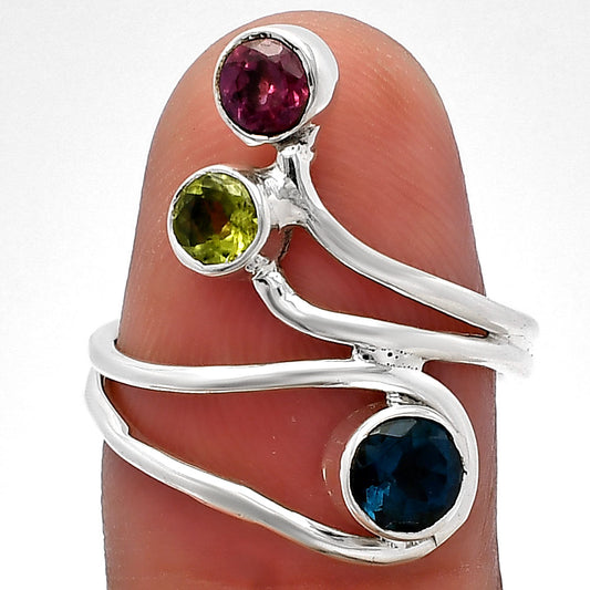 London Blue Topaz, Peridot & Garnet Ring size-7 R-1390 SDR226784