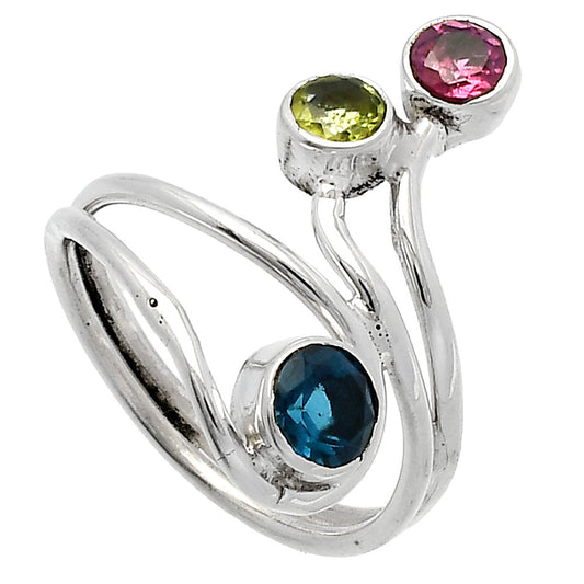 London Blue Topaz, Peridot & Garnet Ring size-7 R-1390 SDR226784