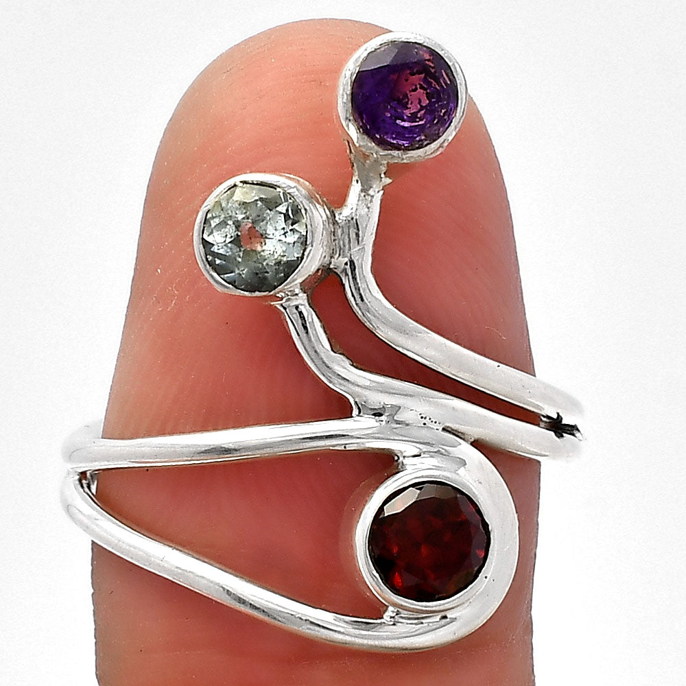 Hessonite Garnet, Sky Blue Topaz & Amethyst Ring size-8 R-1390 SDR226801
