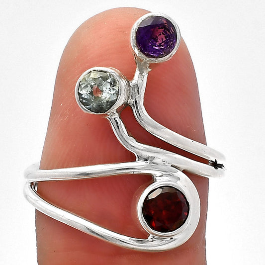 Hessonite Garnet, Sky Blue Topaz & Amethyst Ring size-8 R-1390 SDR226801
