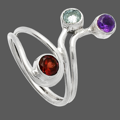 Hessonite Garnet, Sky Blue Topaz & Amethyst Ring size-8 R-1390 SDR226801