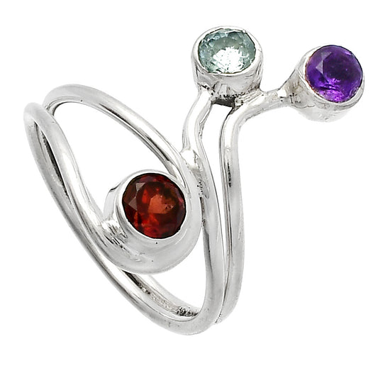 Hessonite Garnet, Sky Blue Topaz & Amethyst Ring size-8 R-1390 SDR226801