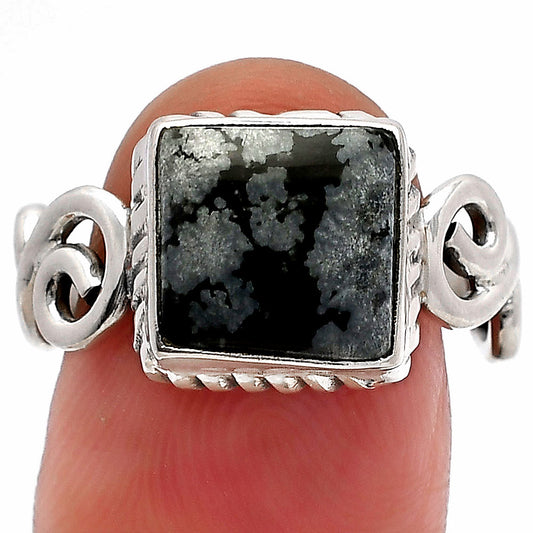 Natural Snow Flake Obsidian Ring size-8 R-1652 SDR227458
