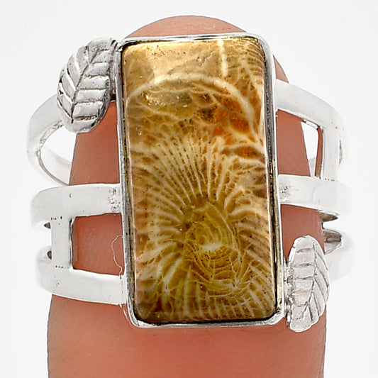 Natural Flower Fossil Coral Ring size-8.5 R-1400 SDR227728