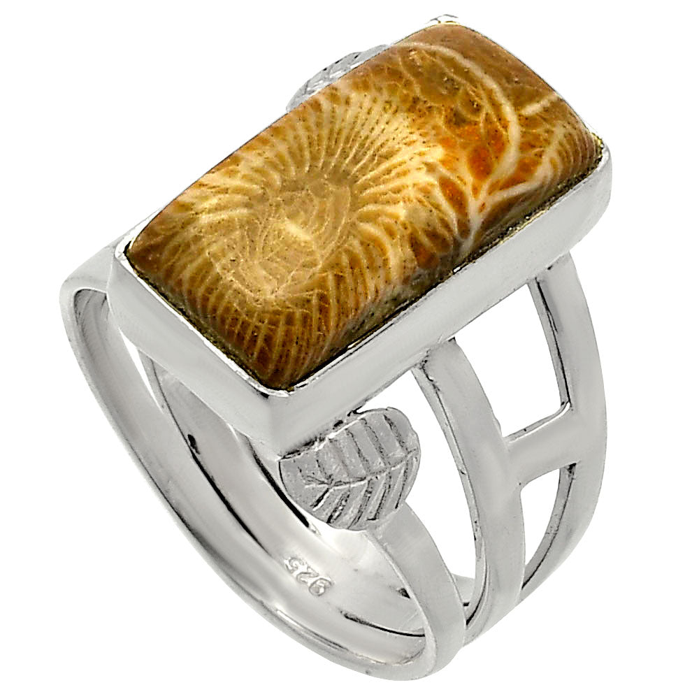 Natural Flower Fossil Coral Ring size-8.5 R-1400 SDR227728