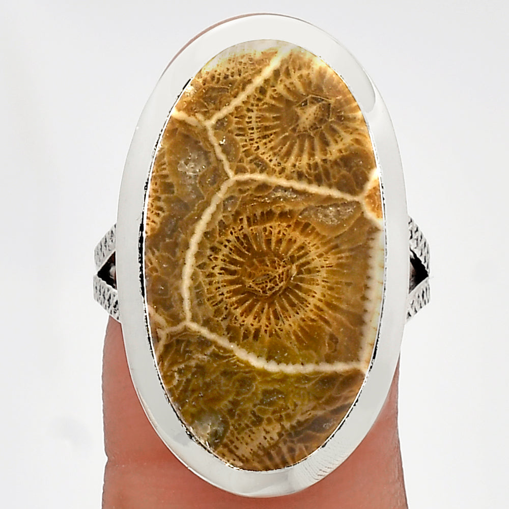 Natural Flower Fossil Coral Ring size-8 R-1005 SDR227843