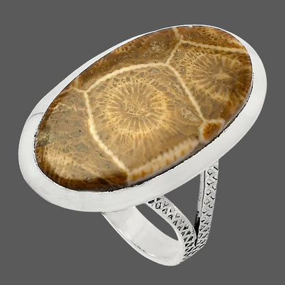 Natural Flower Fossil Coral Ring size-8 R-1005 SDR227843
