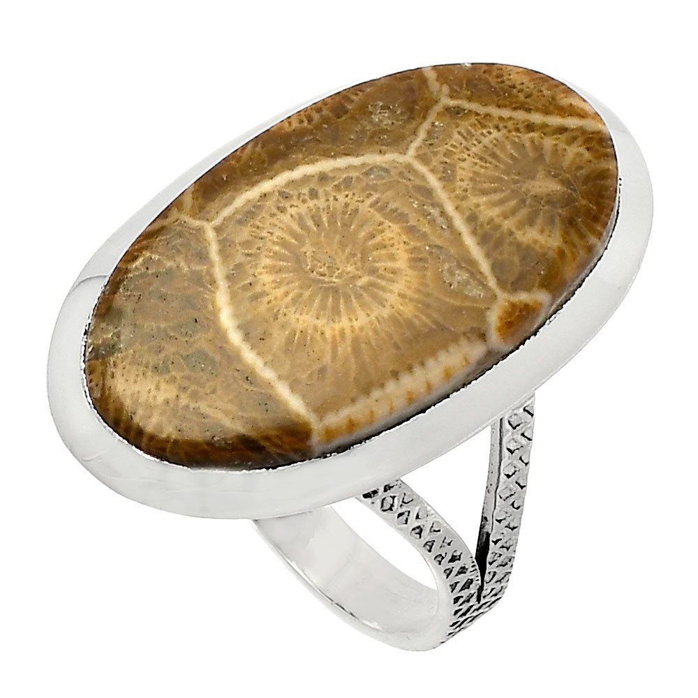 Natural Flower Fossil Coral Ring size-8 R-1005 SDR227843