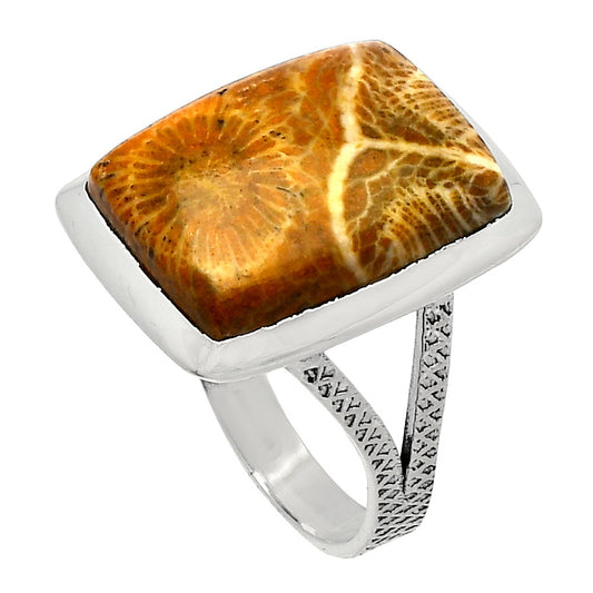 Natural Flower Fossil Coral Ring size-8 R-1005 SDR227874