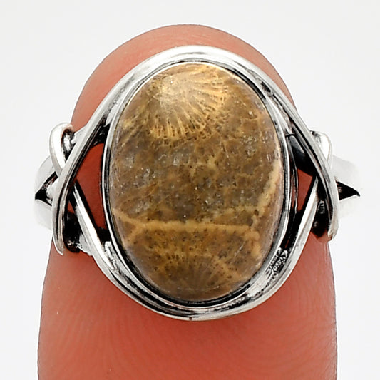 Natural Flower Fossil Coral Ring size-7 R-1054 SDR228076