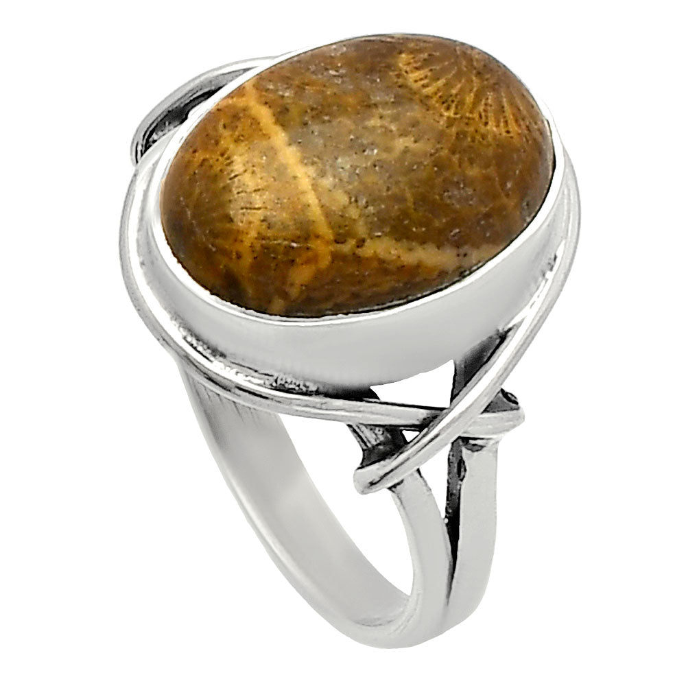 Natural Flower Fossil Coral Ring size-7 R-1054 SDR228076