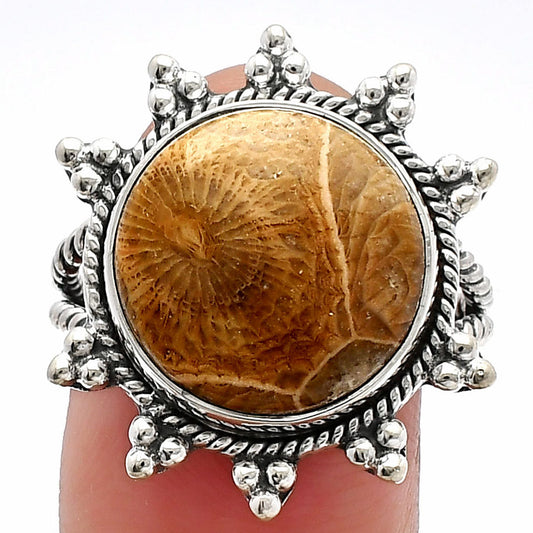 Natural Flower Fossil Coral Ring size-9 R-1234 SDR228517