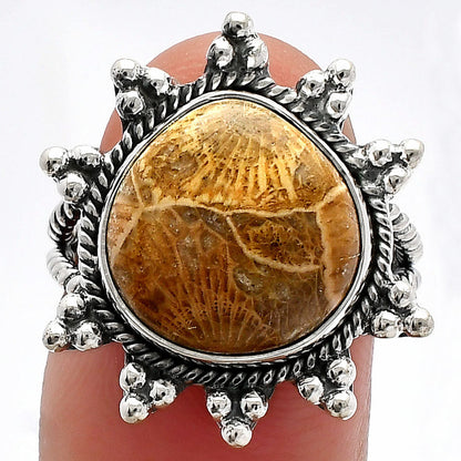 Natural Flower Fossil Coral Ring size-7 R-1234 SDR228534