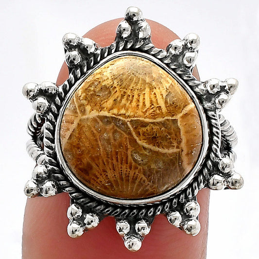 Natural Flower Fossil Coral Ring size-7 R-1234 SDR228534