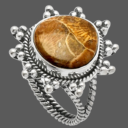 Natural Flower Fossil Coral Ring size-7 R-1234 SDR228534